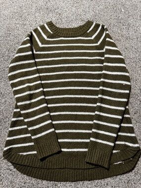 Pink Clover Olive & White Striped Crewneck Sweater